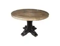 LivingStyles Ronde Reclaimed Elm Timber Round Dining Table, 120cm, Natural / Distressed Black offer