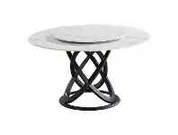 LivingStyles Kareela Sintered Stone Top Round Dining Table with Lazy Susan, 150cm, White / Black offer