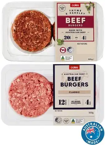 Coles Coles classic burgers 400g-500g offer
