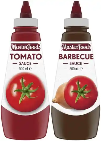 Coles Masterfoods squeeze tomato or barbecue sauce 475ml-500ml offer