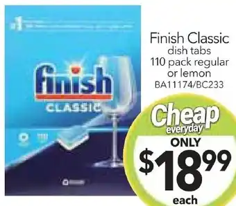 Cheap as Chips Finish Classic dish tabs 110 pack regular or lemon offer