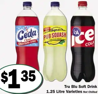 Friendly Grocer Tru Blu Soft Drink 1.25 Litre offer