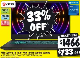 JB Hi-Fi MSI Cyborg 15 15.6" FHD 144Hz Gaming Laptop offer