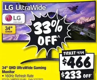 JB Hi-Fi 34" QHD UltraWide Gaming Monitor offer