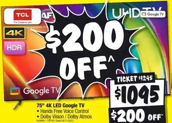 JB Hi-Fi 75" 4K LED Google TV offer