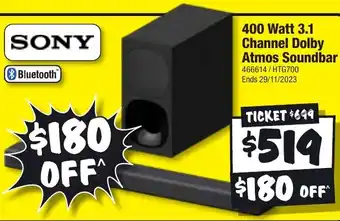 JB Hi-Fi 400 Watt 3.1 Channel Dolby Atmos Soundbar offer