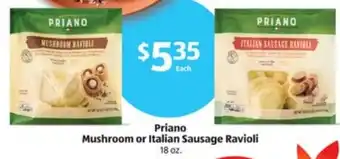 ALDI Priano Mushroom or Italian Sausage Ravioli offer