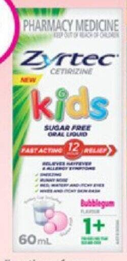 Priceline ZYRTEC Kids Oral Liquid Bubblegum Flavour 60mL offer