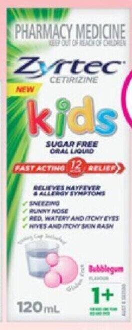 Priceline ZYRTEC Kids Oral Liquid Bubblegum Flavour 120mL offer