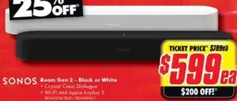 The Good Guys SONOS Beam Gen 2 - Black or White offer