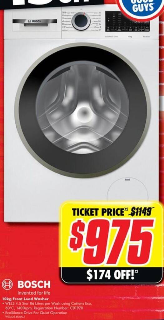 10kg Front Load Washer offer at The Good Guys