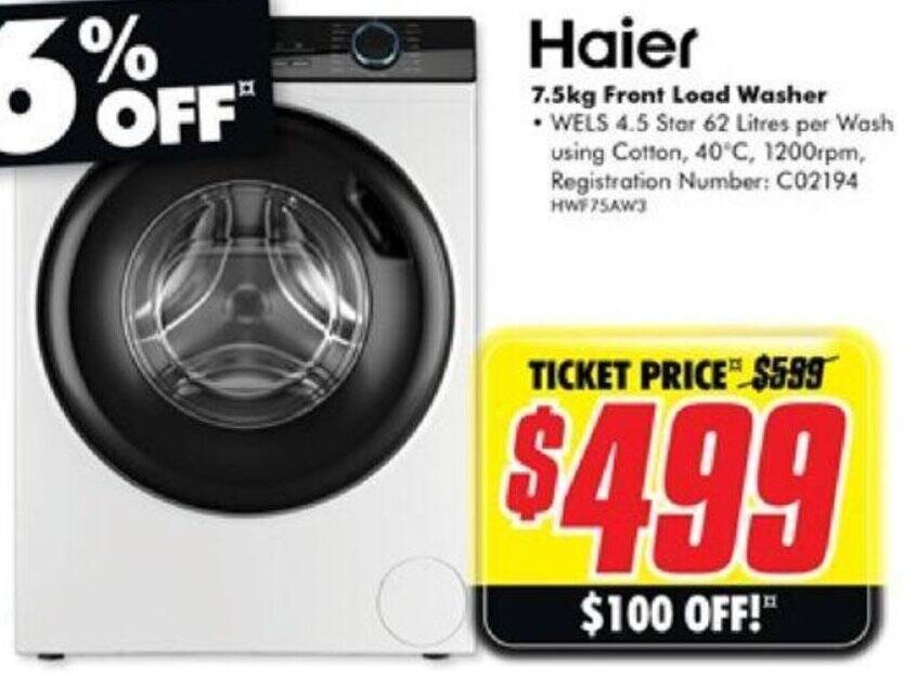 7.5kg Front Load Washer offer at The Good Guys