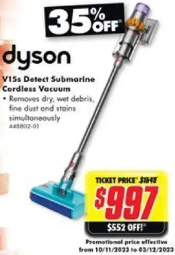 The Good Guys V15s Detect Submarine Cordless Vacuum offer