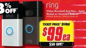 The Good Guys Video Doorbell 2nd Gen - Salin Nickel or Venetian Bronze offer