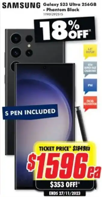 The Good Guys Galaxy S23 Ultra 256GB Phantom Black offer