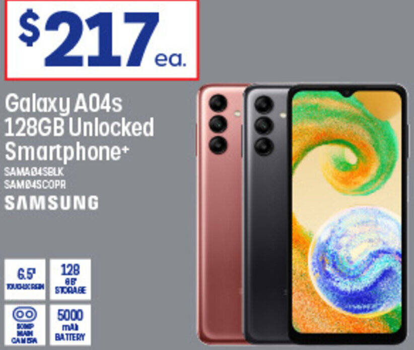 Galaxy A04s 128GB Unlocked Smartphone offer at Officeworks