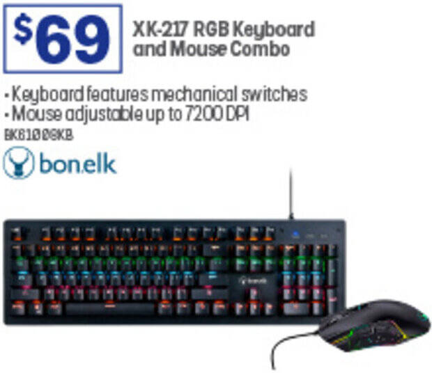 XK217 RGB Keyboard and Mouse Combo offer at Officeworks