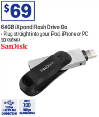 Officeworks 64GB iXpand Flash Drive Go offer
