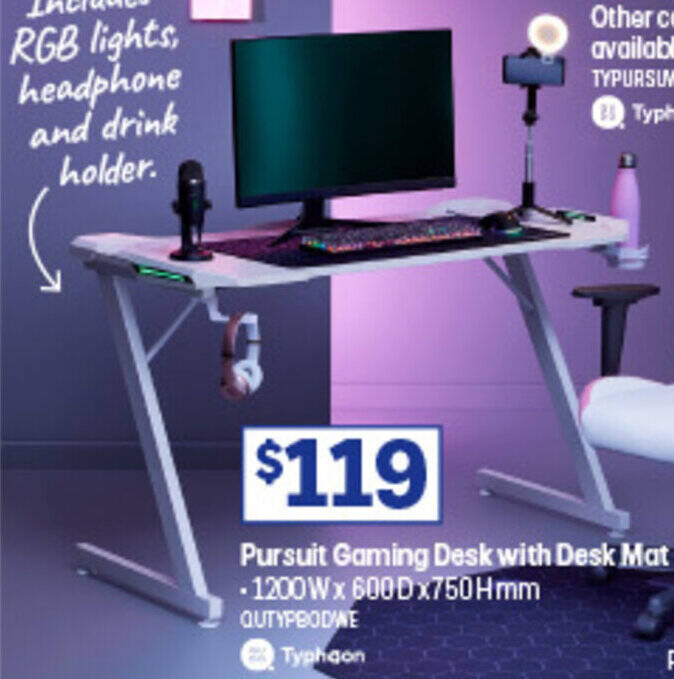 Pursuit Gaming Desk with Desk Mat offer at Officeworks