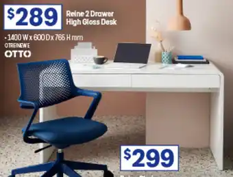 Officeworks Reine 2 Drawer High Gloss Desk offer