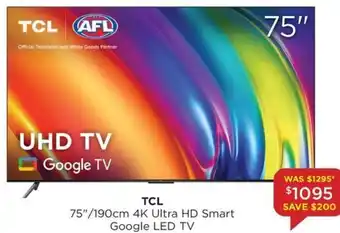 Bing Lee 75"/190cm 4K Ultra HD Smart Google LED TV offer