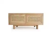 LivingStyles Iluka American Oak Timber & Rattan 3 Door TV Unit, 120cm, Natural offer