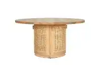 LivingStyles Iluka American Oak Timber & Rattan Round Dining Table, 180cm, Natural offer