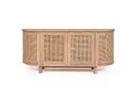 LivingStyles Iluka American Oak Timber & Rattan 4 Door Curved Sideboard, 200cm, Natural offer