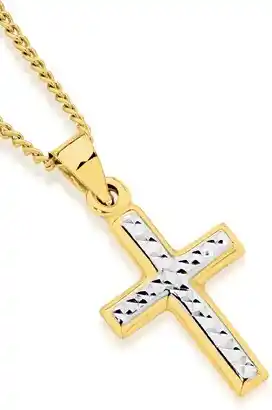 Angus & Coote 9ct gold two tone 15mm cross pendant offer