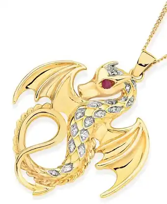 Angus & Coote 9ct gold men's diamond & natural ruby dragon pendant offer