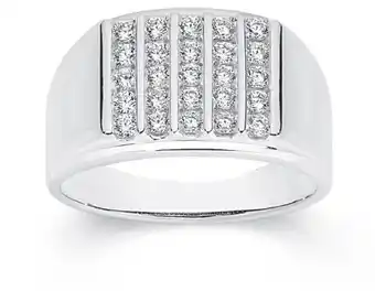 Sterling silver 5 line cubic zirconia large men's ring