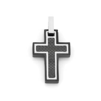 Angus & Coote M+y stainless steel men's carbon fibre cross pendant offer