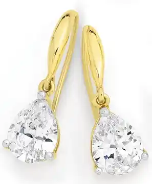 9ct gold cubic zirconia pear claw hook earrings
