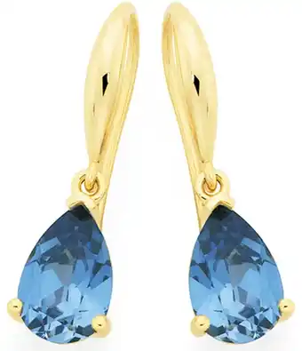 9ct gold created sapphire hook earrings