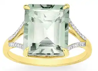 Goldmark 9ct gold green amethyst emerald cut dress ring offer