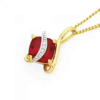 Goldmark 9ct gold created ruby & diamond cushion pendant offer