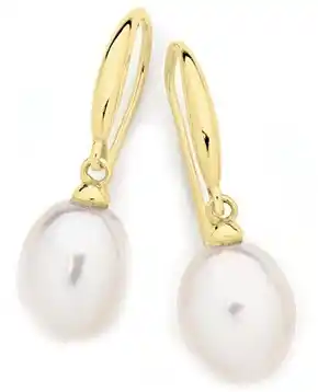 9ct gold cultured freshwater pearl tear drop shepherd hook earrings