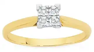 9ct gold diamond square shape ring