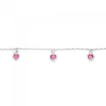 Goldmark Sterling silver 17cm pink crystal heart charm bracelet offer