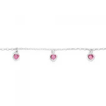 Sterling silver 17cm pink crystal heart charm bracelet