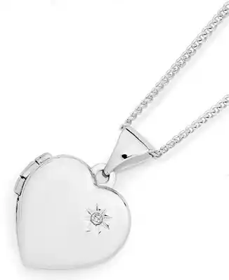 Sterling silver diamond star puff heart locket