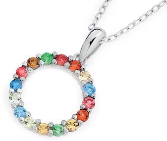 Goldmark Sterling silver small rainbow cubic zirconia circle on bar pendant offer