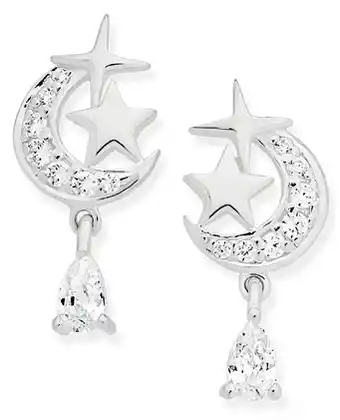 Sterling silver cubic zirconia stars & moon pear drop earrings