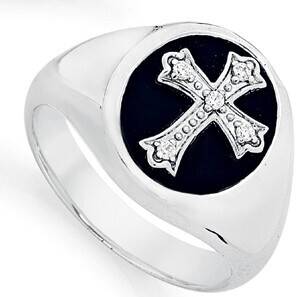 Goldmark Sterling silver cubic zirconia fancy cross oval black agate signet gents ring offer