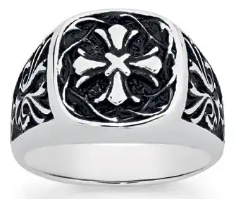 Goldmark Stainless steel celtic oxidised cross square gents signet offer