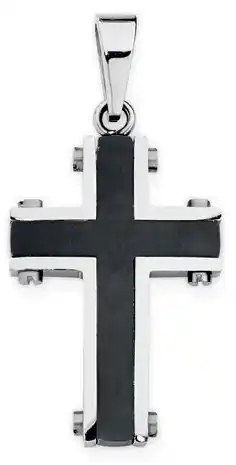 Stainless steel & black plate centre edgy cross gents pendant