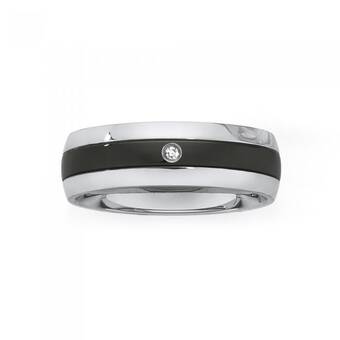 Goldmark Stainless steel black cubic zirconia gents ring offer