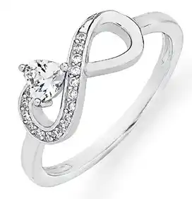 Sterling silver cubic zirconia infinity with cubic zirconia heart ring