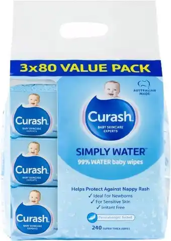 healthylife Curash simply water 3 x 80 baby wipes offer