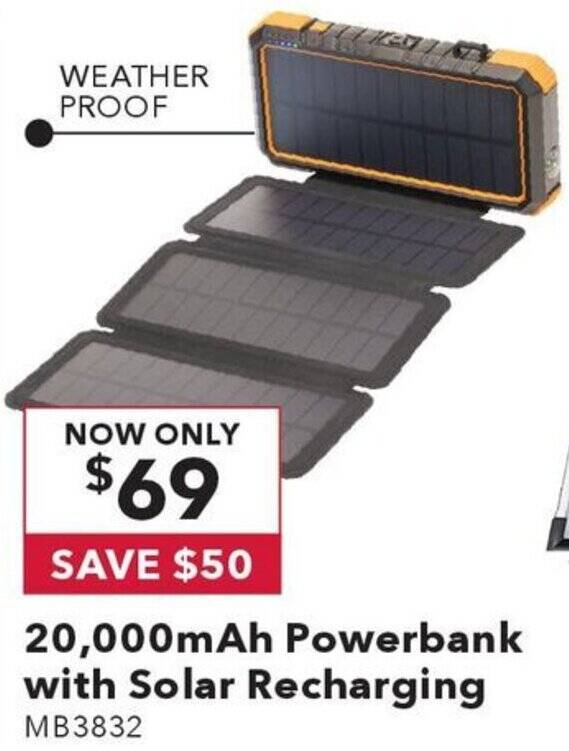 20,000mAh Powerbank with Solar Recharging offer at Jaycar Electronics